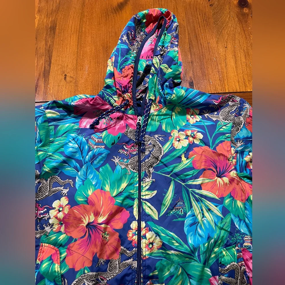 Polo Ralph Lauren Vibrant‎ Floral Palm Dragon Graphic Hooded Windbreaker Size Sm